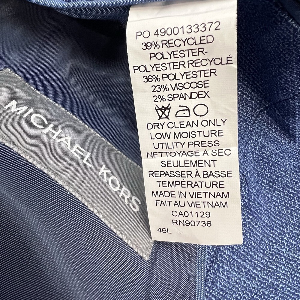 Michael Kors Hopsack Blazer Mens 46L Long Classic Fit Polyester Stretch Blue - Picture 9 of 11